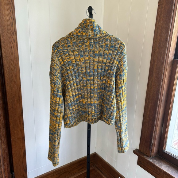 URBAN OUTFITTERSYellow Blue Chunky Knit Turtleneck Crop Sweater Top Women L NOTE - Picture 3 of 10